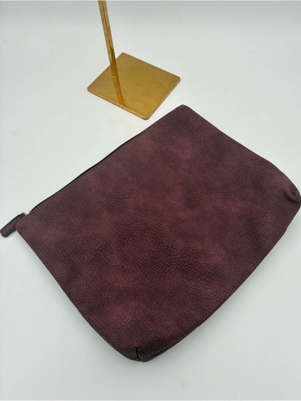 Free People Plum Leather Zip Pouch with Arrow Lining